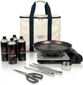 TECHEF - KBBQ Ultimate Set with Korean BBQ Grill Pan, Agni Portable Gas Stove Burner, Carrying Bag, 4 pack Butane Gas, Scissors, 2 BBQ Tongs, Made in Korea