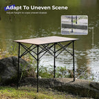 Camping Table Folding Portable Camp Aluminum Fold Up Lightweight Roll Up Table Adjustable Height with Carry Bag Indoor Outdoor for Camping, Picnic, Backyard, BBQ, Patio, Wood Grain