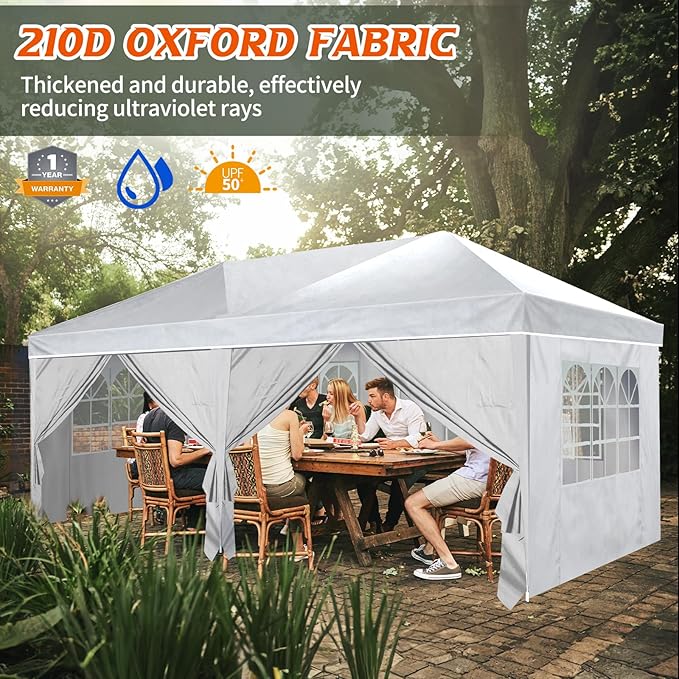 Heavy Duty Pop Up Canopy, Carport Canopy with UV Protection, Waterproof Fabric, Adjustable Heights, and Easy Assembly – Ideal for Outdoor Events, Camping, and Carports (10 x 20) (White)