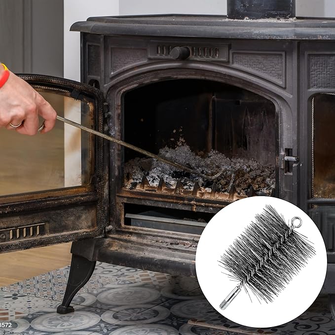 4 Inch Chimney Cleaning Brush Stainless Steel Wire Sweep Kit, Double Spiral Round Flue Pipe Duct Rust Removal Tool, Fireplace Burning Stove Pipes Cleaner Accessories for Dryer Tent Pipe Chimney Boiler