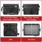 FANGSUN Black Grill Caddy, BBQ Organizer with Lid & Paper Towel Holder, Picnic Griddle Caddy for Outdoor Camping, Barbecue Accessories Organizer, 32L Capacity, Black