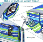 GYMAX Beach Chairs, Backpack Camping Chair with Armrest, Cooler Bag, Cup Holder, Towel Bar & Side Pockets, Sunbath Sling Tanning Lounge, Folding Layout Chair (Without Table, Blue Stripe)