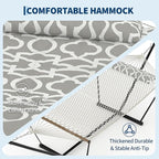 Heavy Duty 2 Person Double Hammock with Portable Adjustable Steel Stand, Outdoor Hammock with Pillow for Patio, Garden, Beach, Backyard Camping