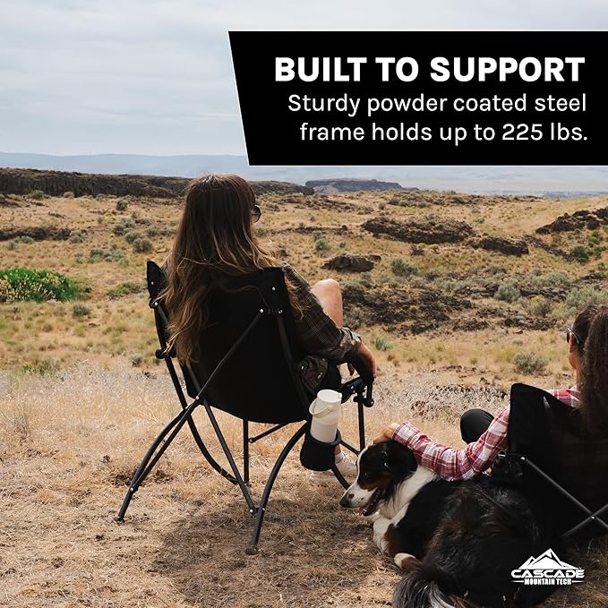 Cascade Mountain Tech Heavy Duty Folding Camp Chair, Black