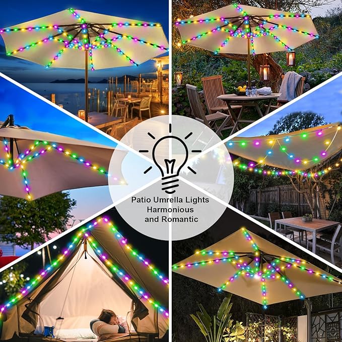 ZNYCYE Solar Umbrella Lights, 8 Strands Patio Umbrella Lights Outdoor with 8 Modes 3V Solar Panel Clip 112 Led Outdoor Waterproof for Beach Deck Garden Camping Tents Party Decoration(Multicolor)