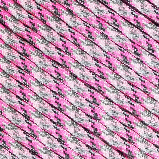 Fluorescent Reflective 550 Type III Guyline Tent Rope Camping Survival Cord High-Visibility Paracord (Reflective Pretty Pink, 25 Feet)