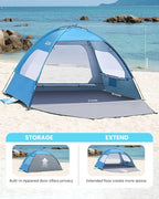 OutdoorMaster Beach Tent for 3/4/6/8 Person - Easy Setup Sun Shade Shelter, Portable Beach Shade Sun Canopy with UPF 50+ UV Protection, Removable Skylight Family Size