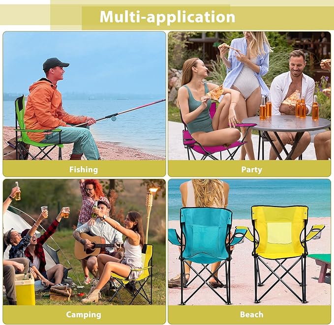 Shellwei Breathable Folding Camping Chair with Cupholder Carry Bag Regular Size Portable Lightweight Lawn Chair with Side Pocket Fishing Hiking Picnic Party Beach Outdoor Activity(Colorful,8 Pcs)