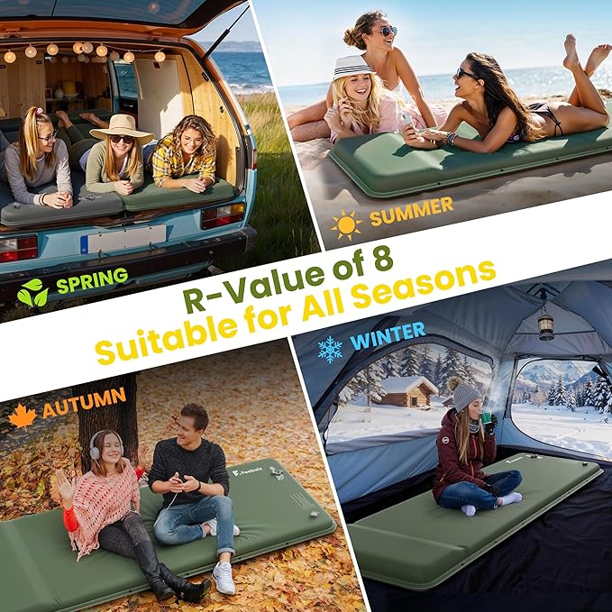 Camping Sleeping Pad, Built-in Foot Pump Inflatable Sleeping Pads, Memory Foam Mattress with Pillow, 4 Season Camping Mattress Pad, Camping Essentials Gear for Tent, Car, Hiking - Green