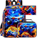 17" Gamer Backpack for Boy, 3Pcs Fire Bookbag for Elementary Preschool Kindergarten, Kids School Backpacks with Lunch Box (Red)