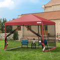 VIVOHOME 8x8ft Easy Pop-Up Canopy, Outdoor Screen Tent with Mosquito Netting, 2 Zipper Doors, and Roller Bag for Yard Camping Picnic Party Events, Red