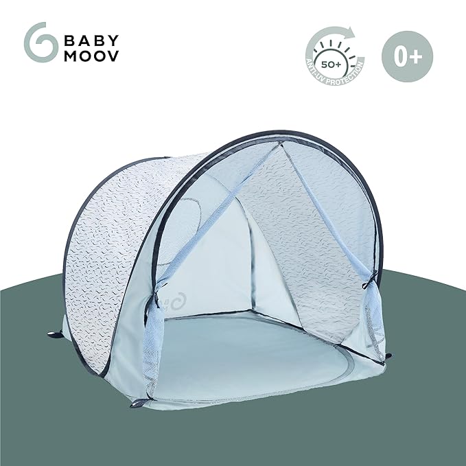 Babymoov Anti-UV Baby & Toddler Beach Tent UPF 50+ Sun Protection with Pop Up System for Easy Use & Transport, Blue Waves (Summer 2025 Edition)