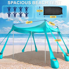 Beach Tent Sun Shelter UPF 50+,10x10 FT Beach Canopy Tent Sun Shade,Pop Up Beach Canopy with 8 Sandbags,Outdoor Beach Shade for Camping Trips, Fishing, Backyard Fun Picnics (Turquoise)