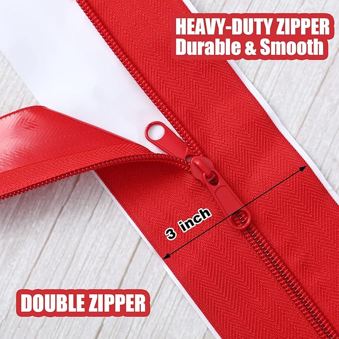 Tigeen 12 Roll Heavy Duty Zipper Door for Dust Barriers 7 ft x 3 Inch Self Adhesive Construction Zipper Door for Greenhouse Tent Accessories (Red)
