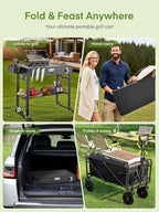 FOHERE Folding Grill Cart for Blackstone 16-28 Inch Griddle, Portable Outdoor BBQ Prep Table with Wheels & Paper Towel Holder, Stand for Camping, Patio, Tailgating