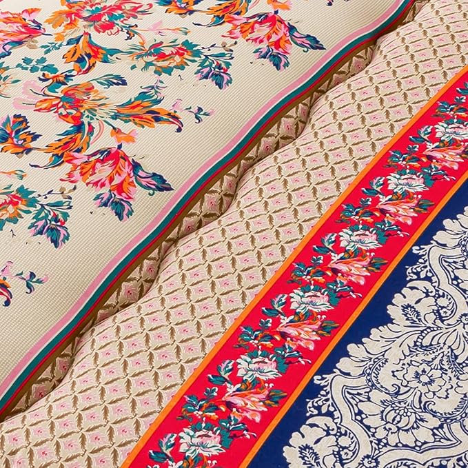 MAXYOYO Bohemian Retro Floor Mattress Vintage Floral Japanese Futon Mattress Roll Up Thicken Sleeping Bed Portable Camping Mattress Floor Lounger Couch Bed Mattress Pad, King Size