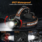 LED Rechargeable Headlamp, 90,000 Lumens Super Bright with 4 Modes & IPX6 Level Waterproof USB Rechargeable Zoom Headlamp, 90° Adjustable Outdoor Camping, Cycling, Climbing, Home