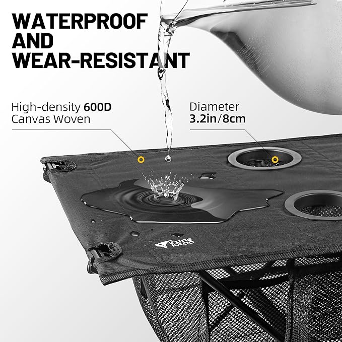ZUNE LOTOO Portable Camping Table Folding, Small Beach Table Foldable with Drink Holder & Mesh Storage & Carry Bag Compact Camp Tent Side Table for Picnic Tailgate Travel Outdoor Fishing Backpacking