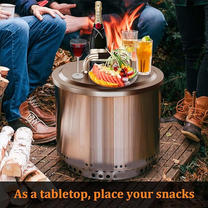 Fire Pit Lid for Solo Stove Bonfire 2.0, 304 Stainless Steel Fire Pits Round Lid with Heat Resistant Handle, Camping for Solo Stove Accessories Bonfire and Other 19.5" Outdoor Firepit