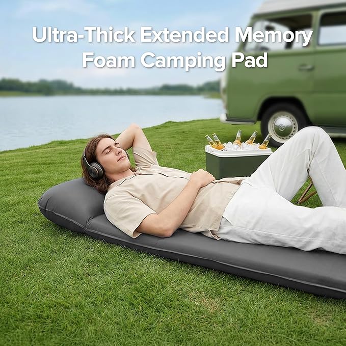 Self-Inflating Sleeping Pad for Camping, 3.1" Ultra-Thick Outdoor Camping Mat with Pillow & 9.5 R-Value, Insulated All-Season Foam Sleeping Pad for Camping Travel Tent Car,Gray