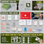 Survival Kit, 268 Pcs Emergency Survival Gear and Equipment Supplies with First Aid Kit, Camping Axe, Headlamp, Crossbody Bag for Camping Hiking, Hunting, Gift for Christmas Men, Dads,