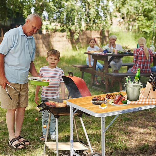 6.0 Ft Folding Portable Camping Table with Three Adjustable Heights, Tri-fold Outdoor Table, Outdoor Camping Kitchen, BBQ, Dining, Picnic, Cooking, Beach, Garden, Yellow