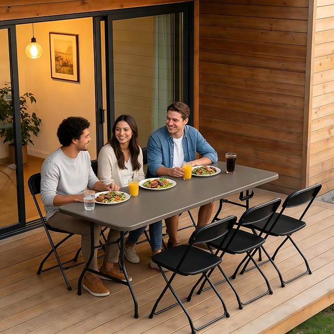 Folding Table 6FT Heavy Duty Plastic Table with Handle, Foldable&Portable, Fold-in-Half Utility Tables for Outdoor, Dining, Wedding, Events, Indoor, Picnic, Camping, Party,Khaki