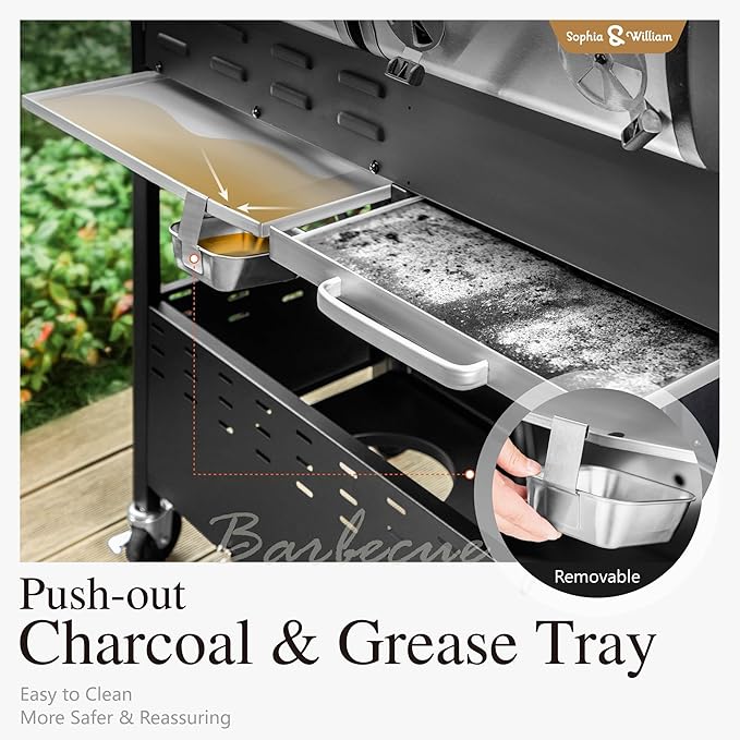 Sophia & William Charcoal and Propane Gas Grill Combo with Side Burner & Porcelain-Enameled Cast Iron Grate, Dual Fuel BBQ Grill for Outdoor, Barbecue Grill, 690 SQIN Cooking Area