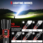 WdtPro Rechargeable LED Flashlights High Lumens, Super Bright 90000LM Rechargeable Flashlight with LCD Display, 5 Modes & Waterproof Powerful 10000mAh 30H Flashlight for Camping Emergency Red