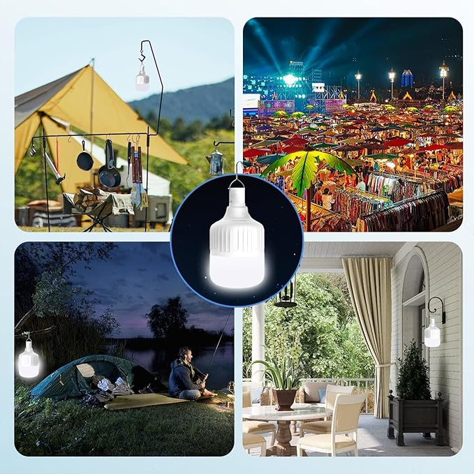 Emergency LED Light Bulb, 150W USB Rechargeable LED Emergency Light Bulb with 5 Lighting Modes, Portable Emergency Rechargeable Light Bulbs with Hook for Outdoor Picnic Camping Tent