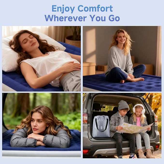Sebor Air Mattress Twin with Built-in Pump 18", Comfortable Self-Inflating Air Mattress with High-Speed Pump, Durable Blow Up Mattress Twin with Storage Bag for Guests, Camping, Travel
