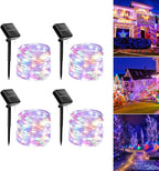 Solar String Lights Outdoor Waterproof, 4x56Ft 600LED 8 Modes Solar Powered Copper Fairy String Deck Twinkle Lights for Outside Christmas Party Yard Camping Holiday Decor 4Pack(Multicolor)