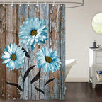 RV Camper Shower Curtain Rustic Farmhouse Floral Shower Curtains for Travel Trailer Bathroom Blue Daisy Flower Decor Fabric Camping Bath Accessories Set with Hooks 47 x 64 Inch