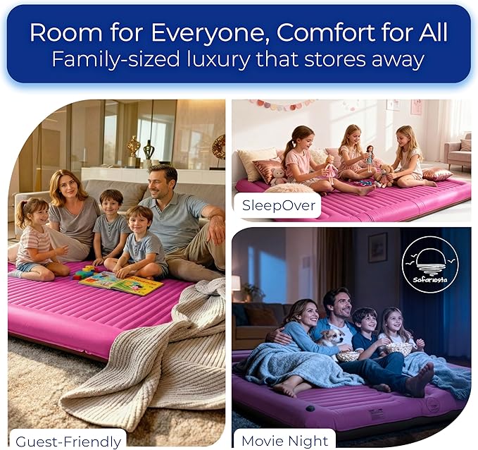 Premium Double Sleeping Pad for Camping - Camping Mattress 2 Person XL with Built-in Pump - 6.9" Thick Camping Beds for Adults - Indoor, Beach & Pool Use