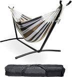 Backyard Expressions - 914921 - Portable Double 2 Person Outdoor Hammock with Stand - Brown and Gray - 9 x 3 Foot Hammock
