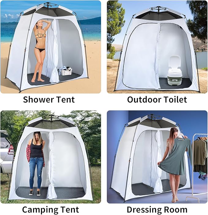 EighteenTek® Shower Tent Camping, 2-Room Portable Changing Room, Outdoor Shower Enclosure, Pop Up Privacy Tent Shelter with Floor & Doors, Waterproof & Lightweight, Camping Toilet Bathroom