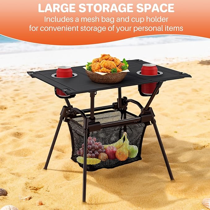 FUNYKICH Camping Table with Cup Holders and Mesh Storage Net, 23.2''x15.8''x20.1'' Lightweight Portable Folding Camp Table, Ideal for Camping, Hiking, Tailgating, Beach, Picnic, Travel, Backyard
