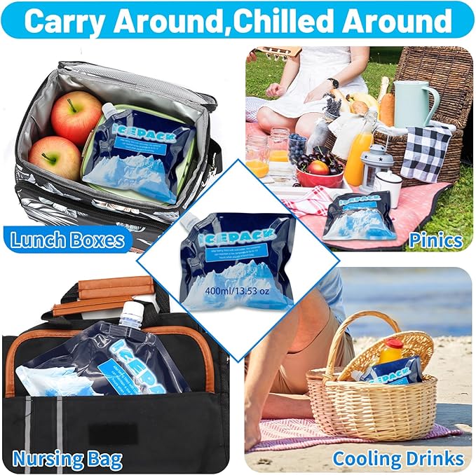 Reusable Ice Packs for Coolers - 5 Pack Freezable Gel Packs for Lunch Box, Camping, Picnic, Medical Cold Therapy - Leakproof & Long-Lasting Cold Storage