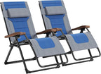 PURPLE LEAF Oversized Outdoor Reclining Chair Set of 2 Patio Zero Gravity Chaise Lounge Folding Chair with Quilted Cushion Adjustable Headrest for Lawn Camping Beach Pool Grey and Navy Blue