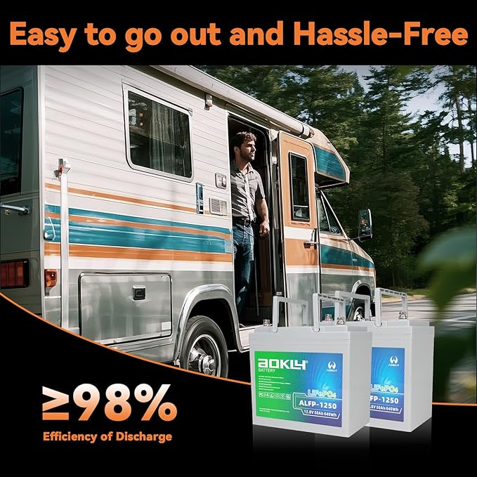 12V 50Ah LiFePO4 Lithium Battery with 50A BMS, 4000+ Deep Cycles AOKLY Lithium Battery Portable and Lightweight For RV, Marine, TrollingMotor, Camping, Travel,Fish Finder,Solar, Winter Power Shortage