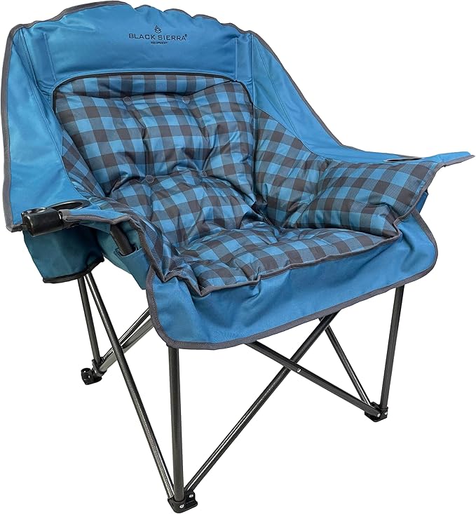 Black Sierra Oversized Camping Chair for Adults – 400 lb Heavy Duty Folding Chair with Cup Holders & Carry Bag