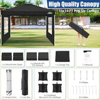 COBlZI 10x10 Pop Up Canopy Tent with 4 Removable Sidewalls, Waterproof Commercial Easy Adjustable Gazebo Tent with Air Vent, 4 Sandbags, 4 Stakes & 8 Ropes（Outdoor Tents for Parties/Exhibition,Black