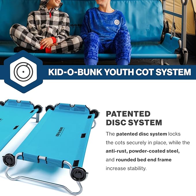 Disc-O-Bed Youth Double Cot Kid-O-Bunk, Modular for Bunk Beds, Dual Cots, or Bench with 2 Carry Bags for Portable Transport