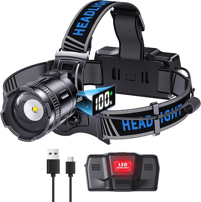 LED Headlamp Rechargeable, 2000 Lumens Super Bright Head Lamp, 5 Modes & 120°Adjustable & IPX7 Waterproof USB Rechargeable Headlight for Outdoor Camping, Running, Cycling, Climbing