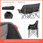 ARROWHEAD OUTDOOR 57" Wide Duo Foldable Heated Camping Loveseat Chair with 3-Stage Heating, Large Cup Holders, Glass Holders, Side Pockets, and Storage Pouches