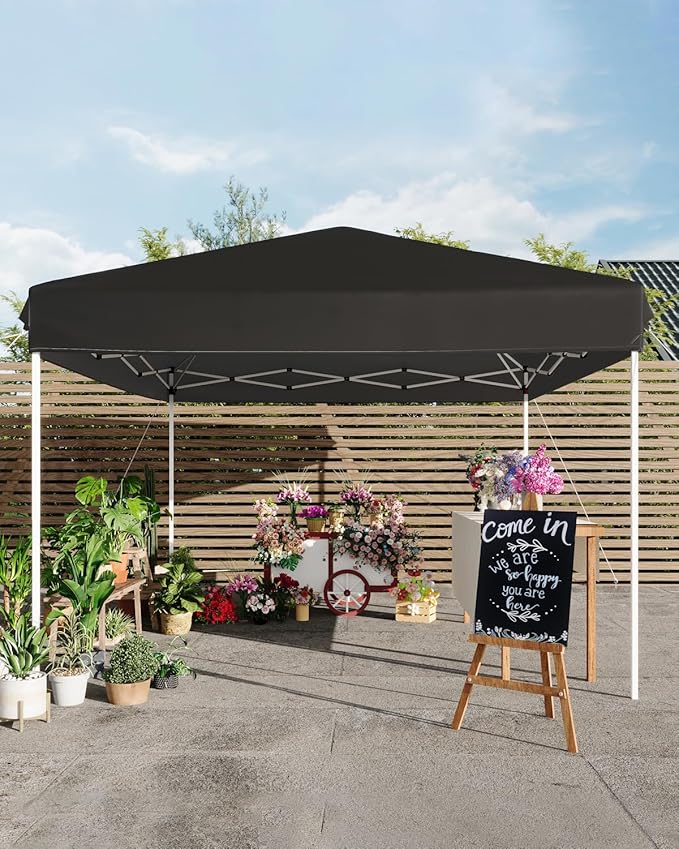 10x10FT Pop Up Canopy, Outdoor Canopy Tent with SandBag & Carry Bag for Commercial Events, Camping, Backyard Parties, Black