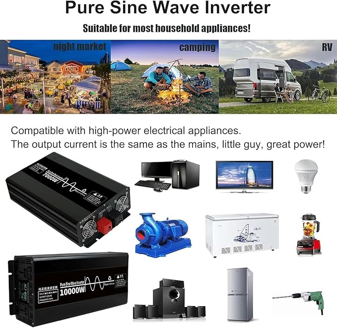 3500W 4500W 7000W Car Inverter DC 12V to AC 240V Pure Sine Wave Power Inverter with LCD Display, for Motorhomes Truck Boat Camping~/