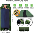 Camping Pad with Armrest & Pillow - Self-Inflating Air Mattress - Rollover Protection - Ultra-Comfortable Mat - Lightweight for Tent, Cot, Backpacking(L/XL)