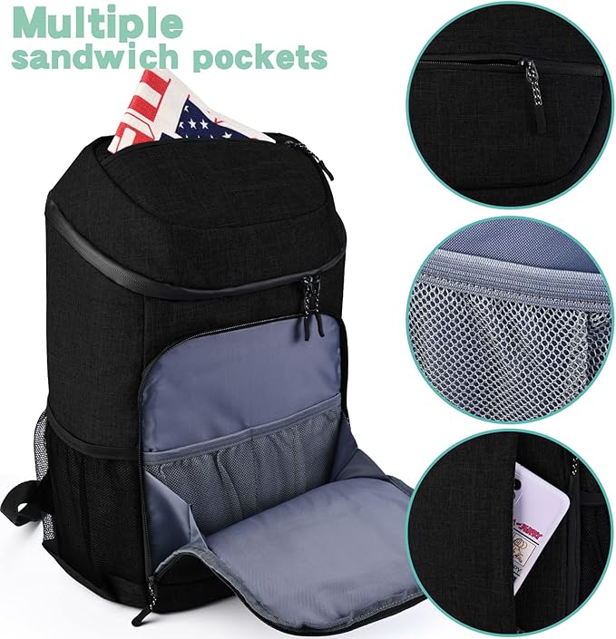 BAGLHER Lightweight Insulated Cooler Backpack - 30 Cans, Leak-Proof for Lunch, Picnic, Hiking, Camping Trips