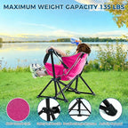 Kids Hammock Chair,Adjustable Kids Camping Chair,Folding Chair with Stand,Portable Hammock Chair for Camping, Travelling and Patio,Green,Supports 135 LBS (Pink)